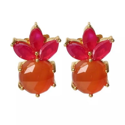 Divine Small stud earrings with fuchsia chalcedony and carnelian in 24kt gold-plated sterling silver
