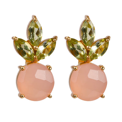 Aura Divine Small stud earrings with peridot and rose chalcedony gemstones in 24kt gold-plated sterling silver