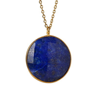 CROWN Big Round necklace with lapis lazuli gemstone in 24kt gold-plated sterling silver