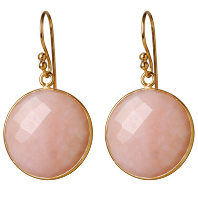 CROWN Big Round earrings with pink opal gemstone in 24kt gold-plated sterling silver