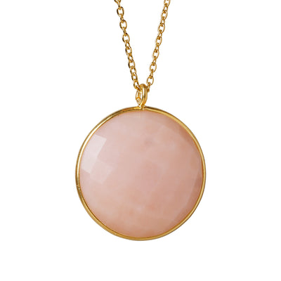 CROWN Big Round necklace with pink opal gemstone in 24kt gold-plated sterling silver