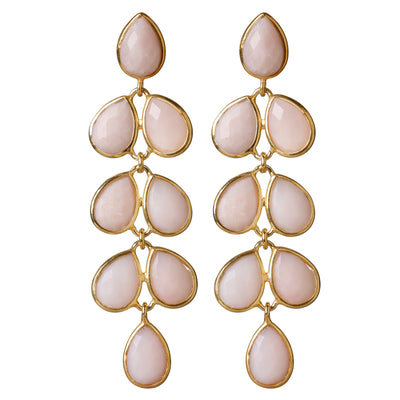 CROWN Cascade Stud Earrings with Pink Opal Gemstone in 24k Gold Plated Sterling Silver