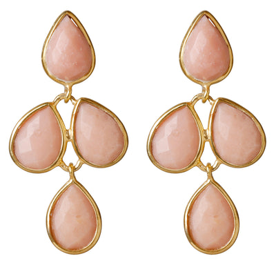 CROWN Cascade Small stud earrings with pink opal gemstone in 24kt gold-plated sterling silver