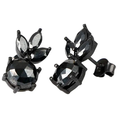 Divine Small stud earrings with hematite in black sterling silver
