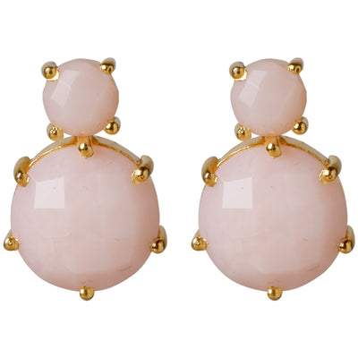 CROWN Divine Round ørestikker med pink opal ædelsten i 24kt forgyldt sterlingsølv