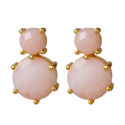 CROWN Divine Round Small stud earrings with pink opal gemstone in 24 kt gold-plated sterling silver