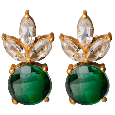Lush Forest Divine Small earrings with Green-bee and white topaz gemstones in 24kt gold-plated sterling silver