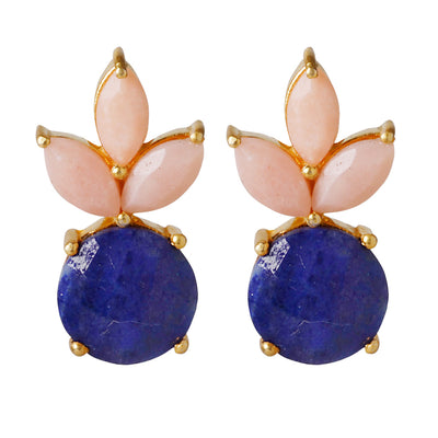 CROWN Divine Small stud earrings with pink opal and lapis lazuli gemstones in 24kt gold-plated sterling silver