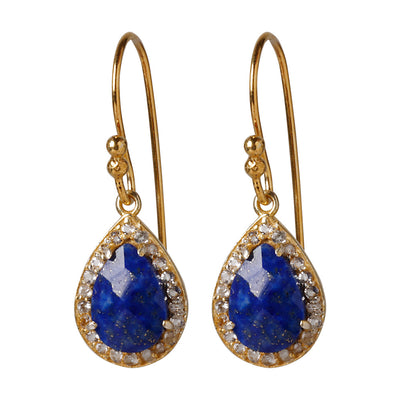 CROWN Enchanted earrings with lapis lazuli and white topaz gemstones in 24kt gold-plated sterling silver