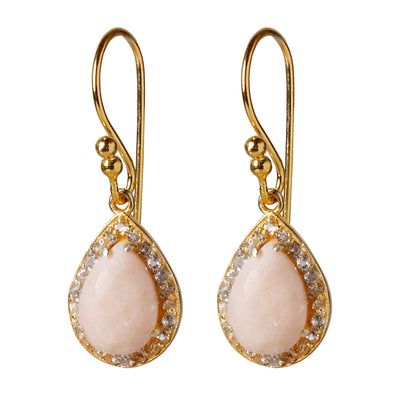 CROWN Enchanted earrings with pink opal and white topaz gemstones in 24kt gold-plated sterling silver