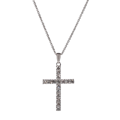 Smuk og elegant halskæde i 18kt hvidguld med et kors vedhæng beklædt med brillantslebne Top Wesselton diamanter. Selve halskæden er 44-54 cm (kan justeres i længden)
Diamantspecifikation:
- 0.5 carat
- Brillantslib
- Farve (colour) G
- Klarhed (cla
