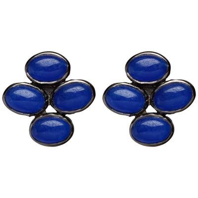 Cabovaganza Clover earrings with blue aventurine gemstone in black sterling silver