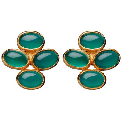 Cabovaganza Clover earrings with green onyx gemstone in 24kt gold-plated sterling silver