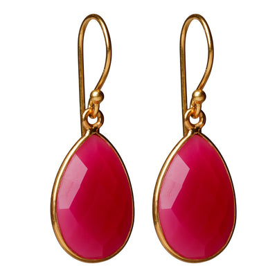 Goddess earrings with fuchsia chalcedony gemstone in 24kt gold-plated sterling silver
