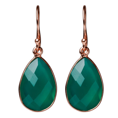 Goddess earrings with green onyx gemstone in rose-gold plated sterling silver