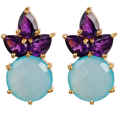 AURA Divine stud earrings with amethyst and aqua chalcedony gemstones in 24kt gold-plated sterling silver