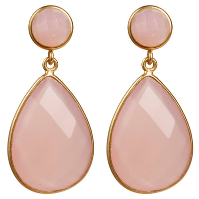 AURA Majestic ørestikkere med rosa kalcedon ædelsten i 24kt forgyldt sterlingsølv