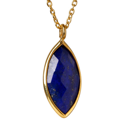 CROWN Marquise halskæde med lapis lazuli ædelsten i 24kt. forgyldt sterlingsølv