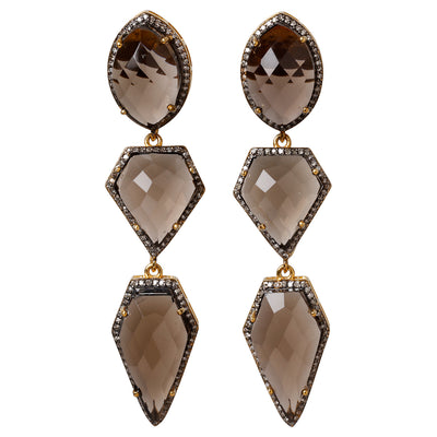 CROWN Noble Smoky stud earrings with smoky topaz gemstone and diamonds in 24kt gold-plated sterling silver