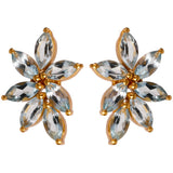 AURA Lotus Flash stud earrings with blue topaz gemstone in 24kt gold-plated sterling silver