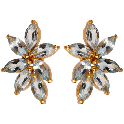 AURA Lotus Flash stud earrings with blue topaz gemstone in 24kt gold-plated sterling silver
