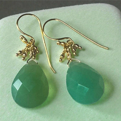 UNIQUE 6 earrings with chrysoprase gemstone in 24kt gold-plated sterling silver
